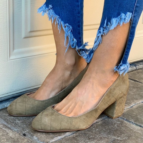 Quilted Genuine Suede Kitten Heel Closed Toe Pump - Picture 2 of 5